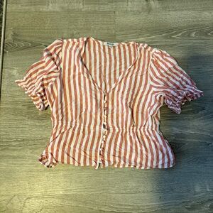 Madewell Coral and White Striped Blouse